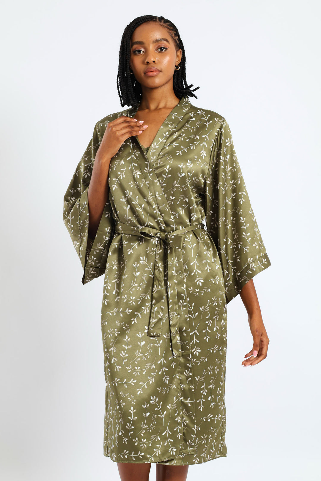 3/4 Satin Sprigs Gown - Fatigue