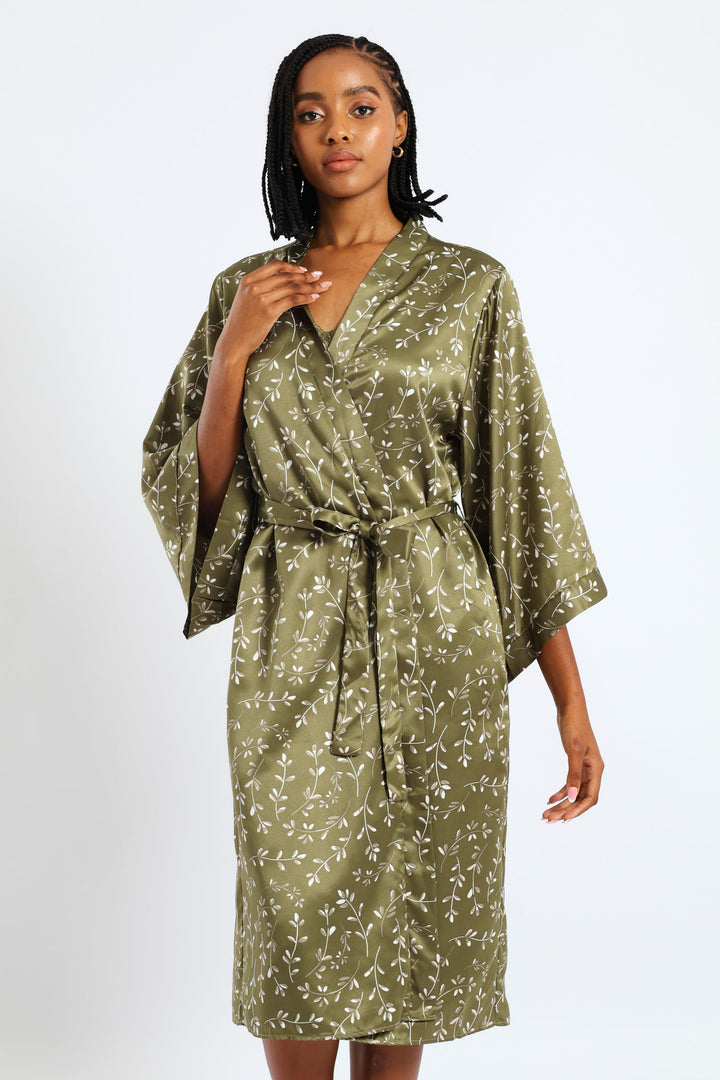 3/4 Satin Sprigs Gown - Fatigue