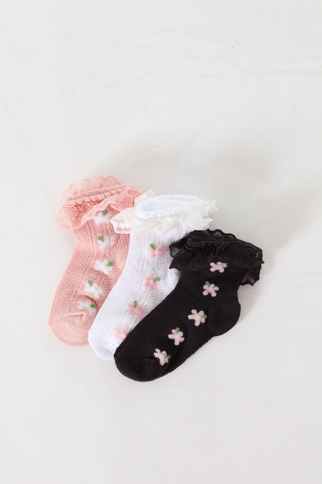 Baby Girls 3 Pack Pastels Ruffled Cotton Socks - Multi