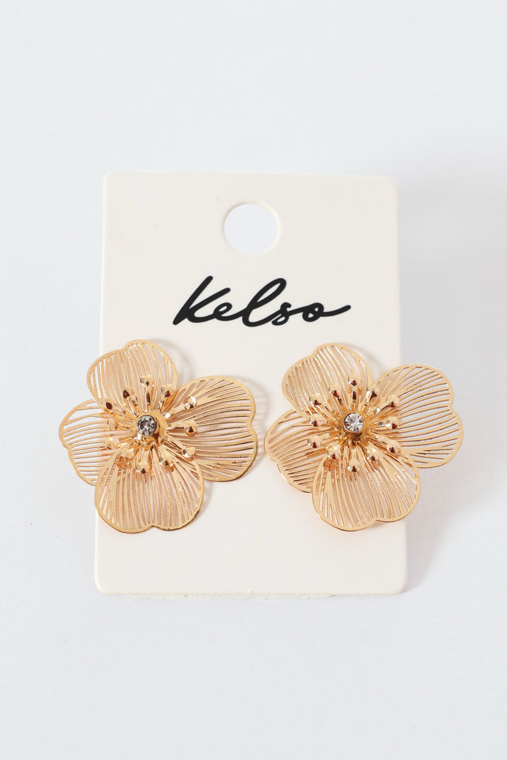 Floral Fashion Stud Earrings - Gold