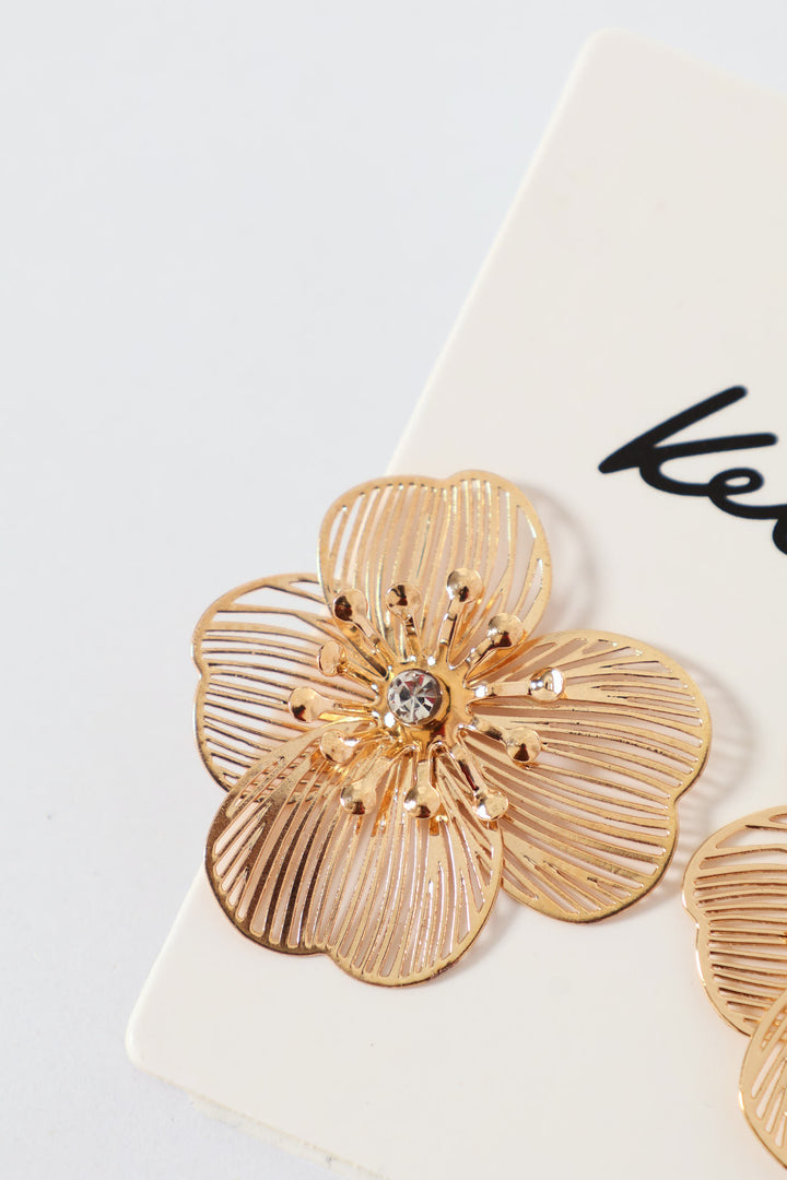 Floral Fashion Stud Earrings - Gold