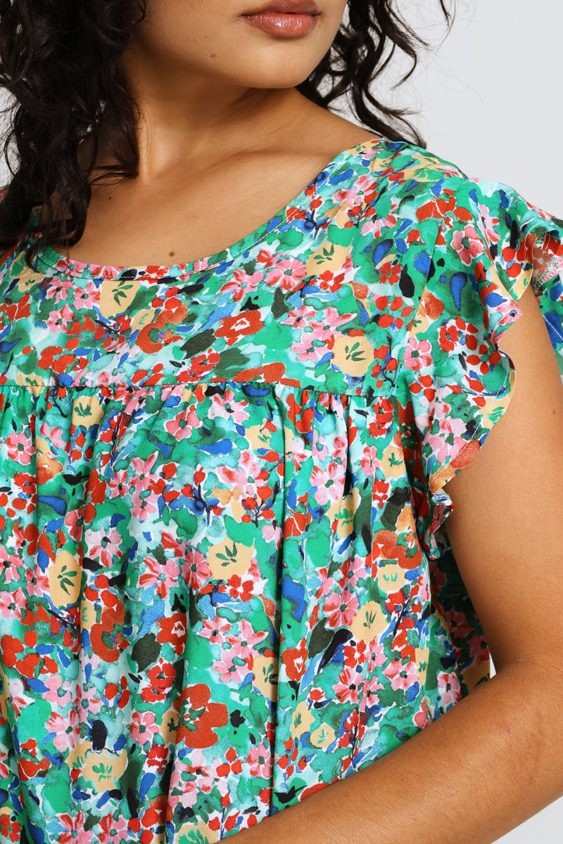 Flutter Sleeve Tiered Mini Dress - Multi