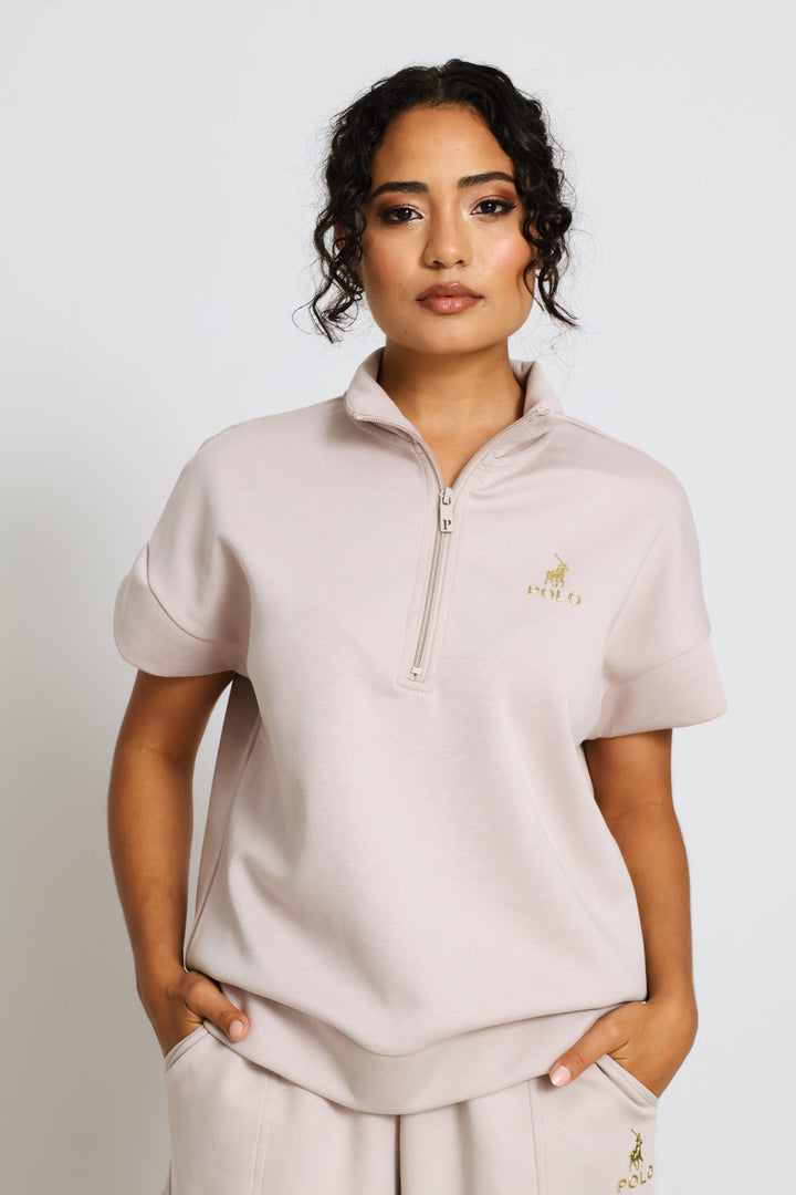 Zoe Quarter Zip Top - Mushroom