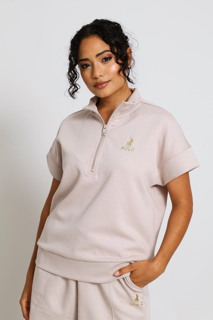 Zoe Quarter Zip Top - Mushroom