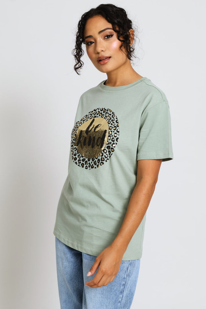 Be Kind Circle Animal Tee - Sage