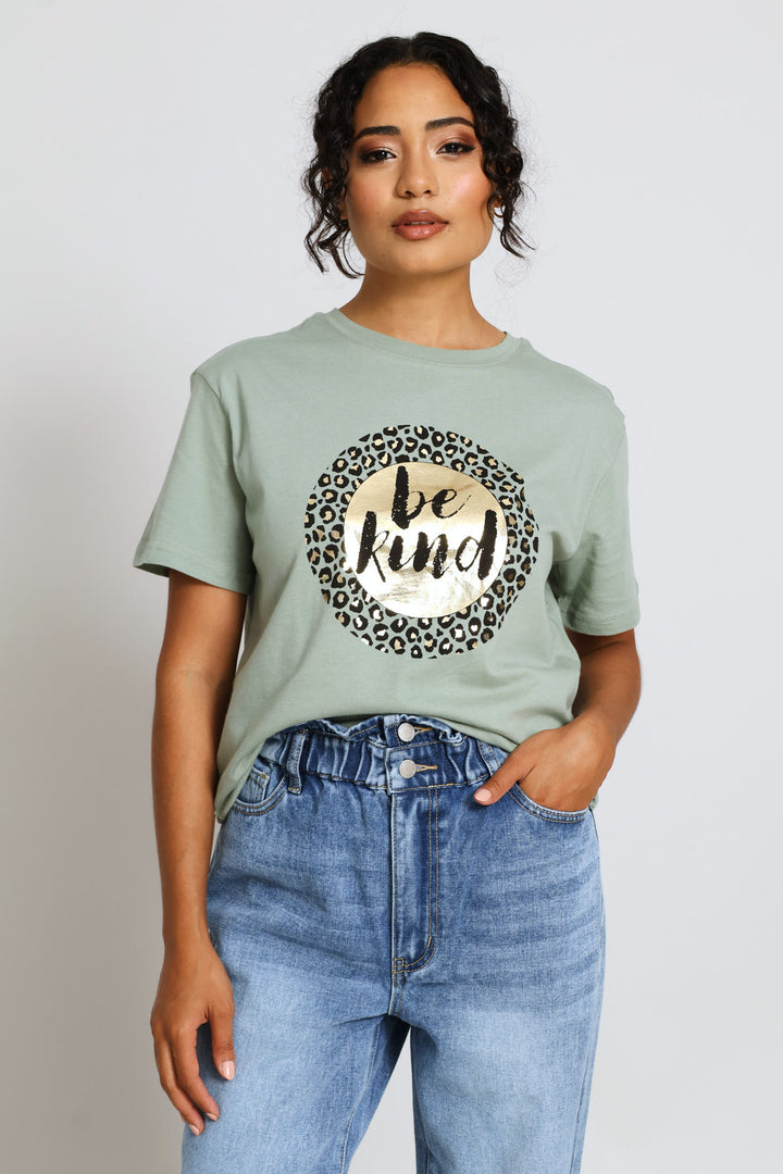 Be Kind Circle Animal Tee - Sage