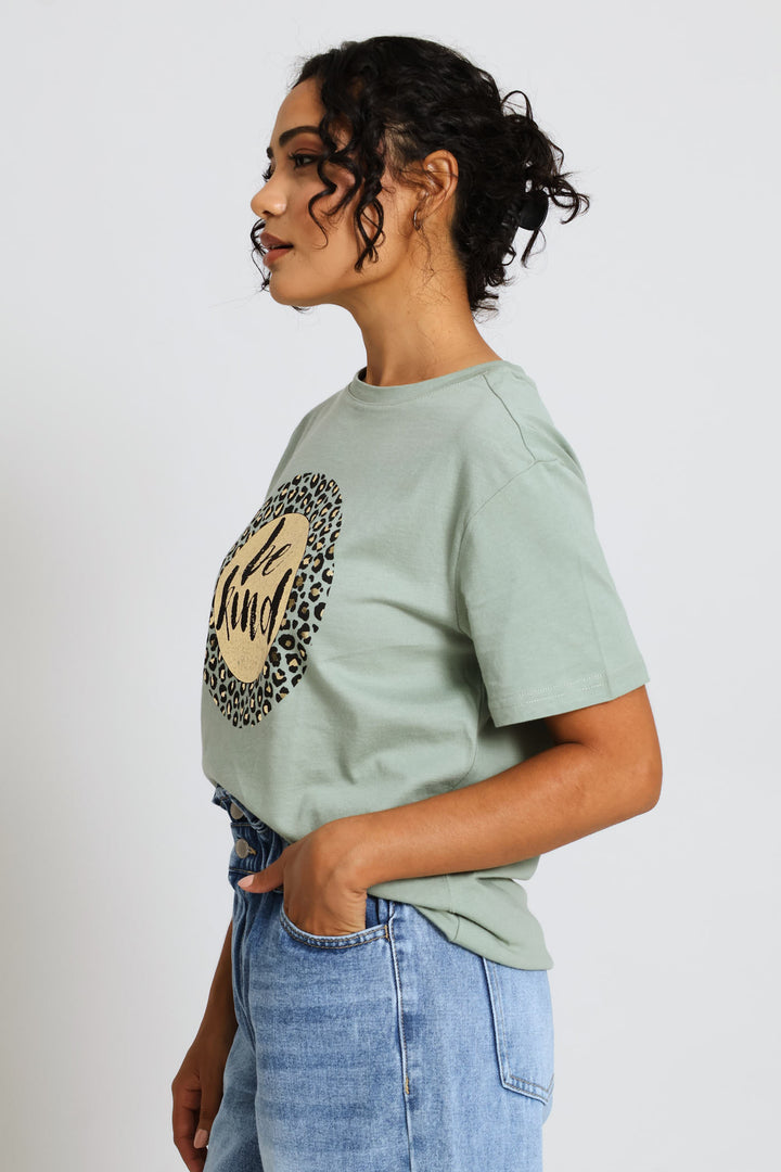 Be Kind Circle Animal Tee - Sage