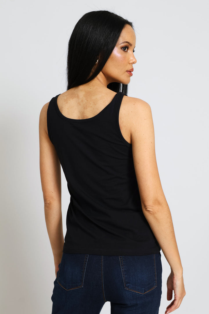 Sleeveless Cotton Lycra Tank - Black