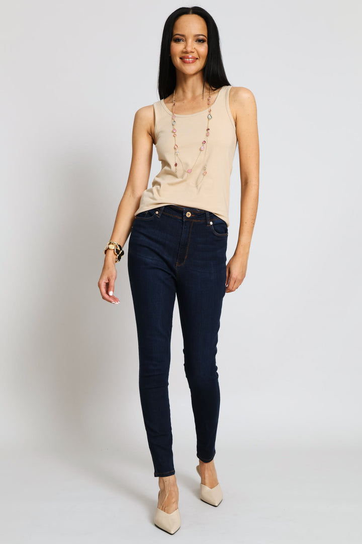 Sleeveless Cotton Lycra Tank - Stone