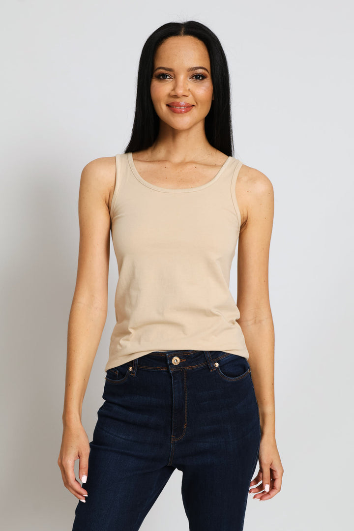 Sleeveless Cotton Lycra Tank - Stone