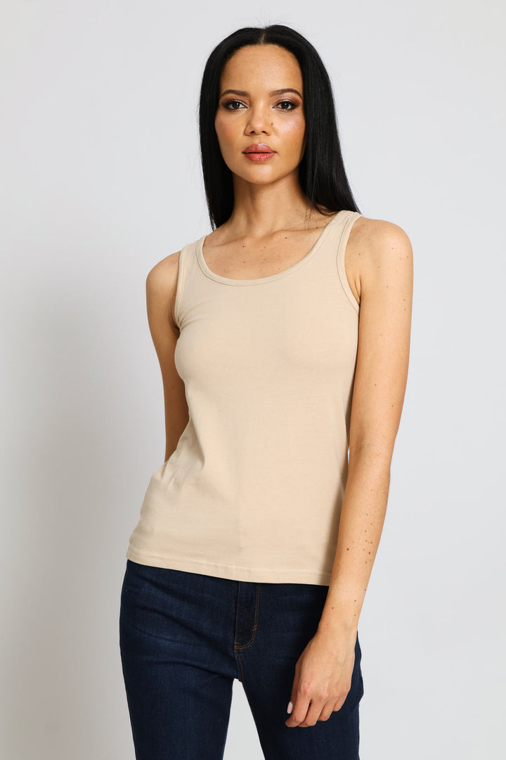 Sleeveless Cotton Lycra Tank - Stone