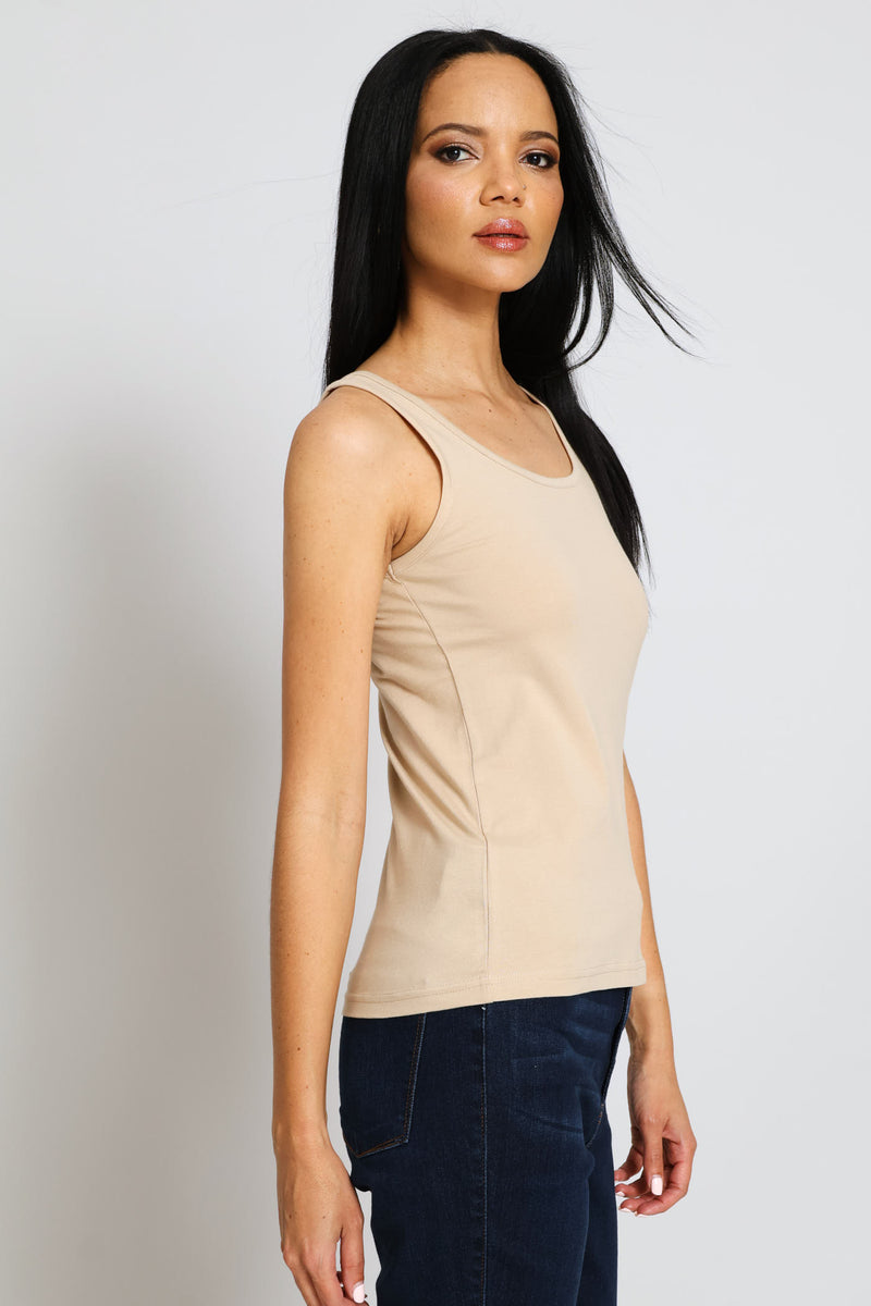 Sleeveless Cotton Lycra Tank - Stone