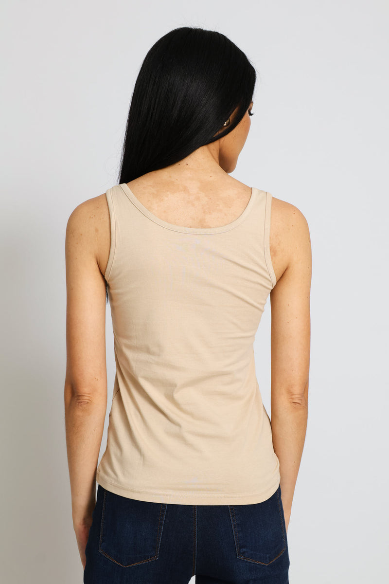 Sleeveless Cotton Lycra Tank - Stone