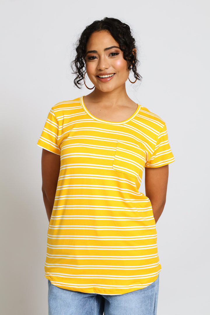 Striped Pocket Tee - Ochre