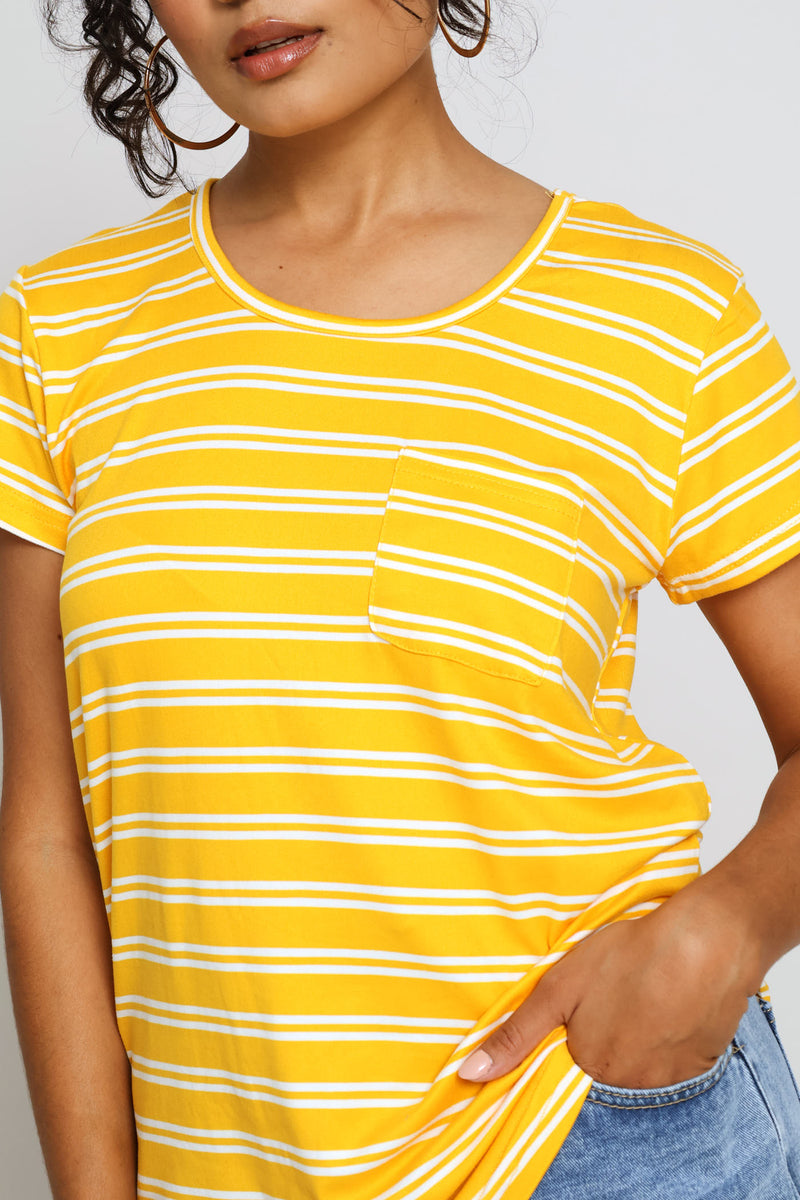 Striped Pocket Tee - Ochre