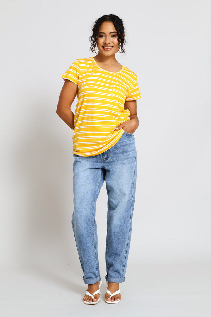 Striped Pocket Tee - Ochre