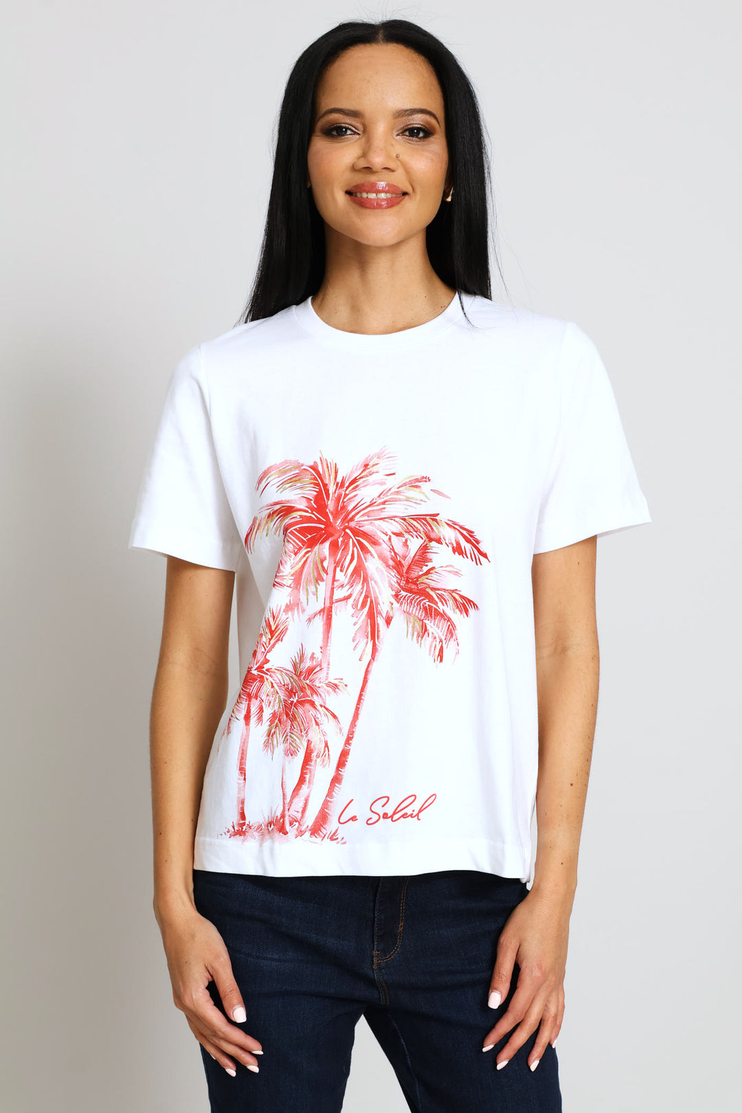 Foil Palm Tree Print Boxy Tee - White