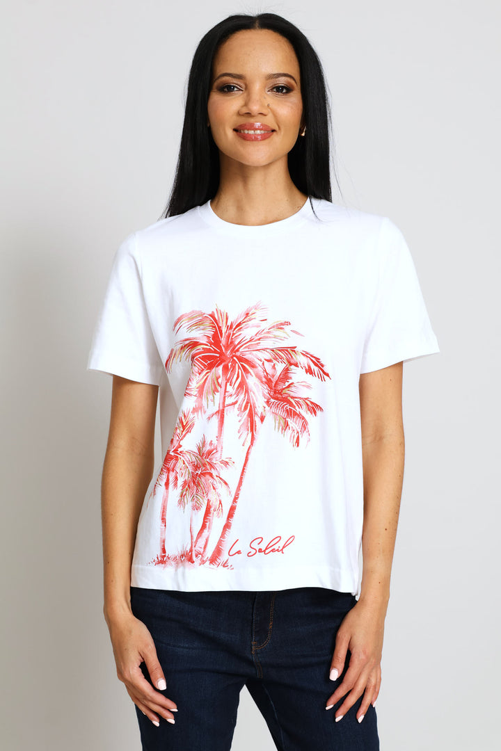 Foil Palm Tree Print Boxy Tee - White