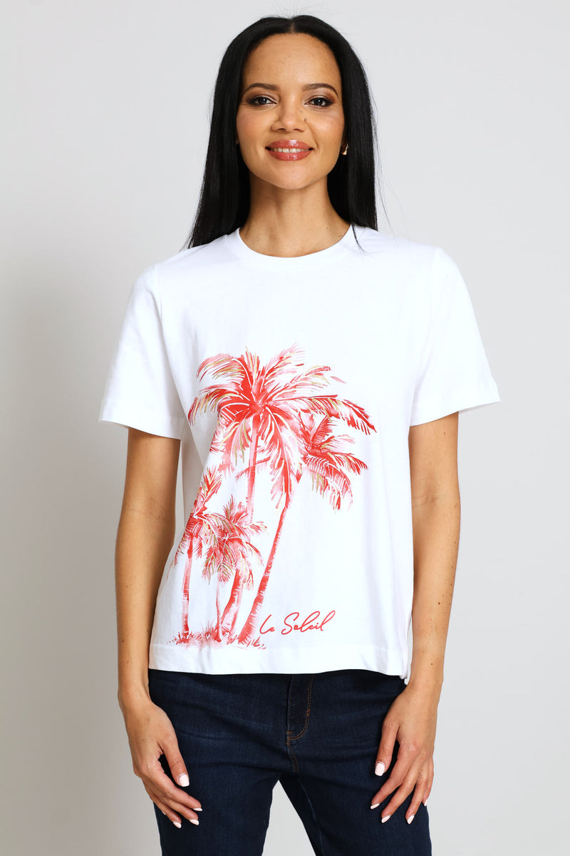 Foil Palm Tree Print Boxy Tee - White