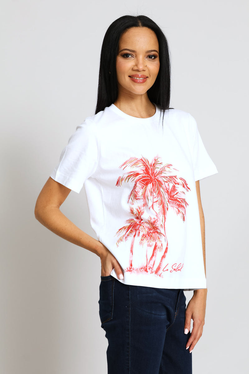 Foil Palm Tree Print Boxy Tee - White