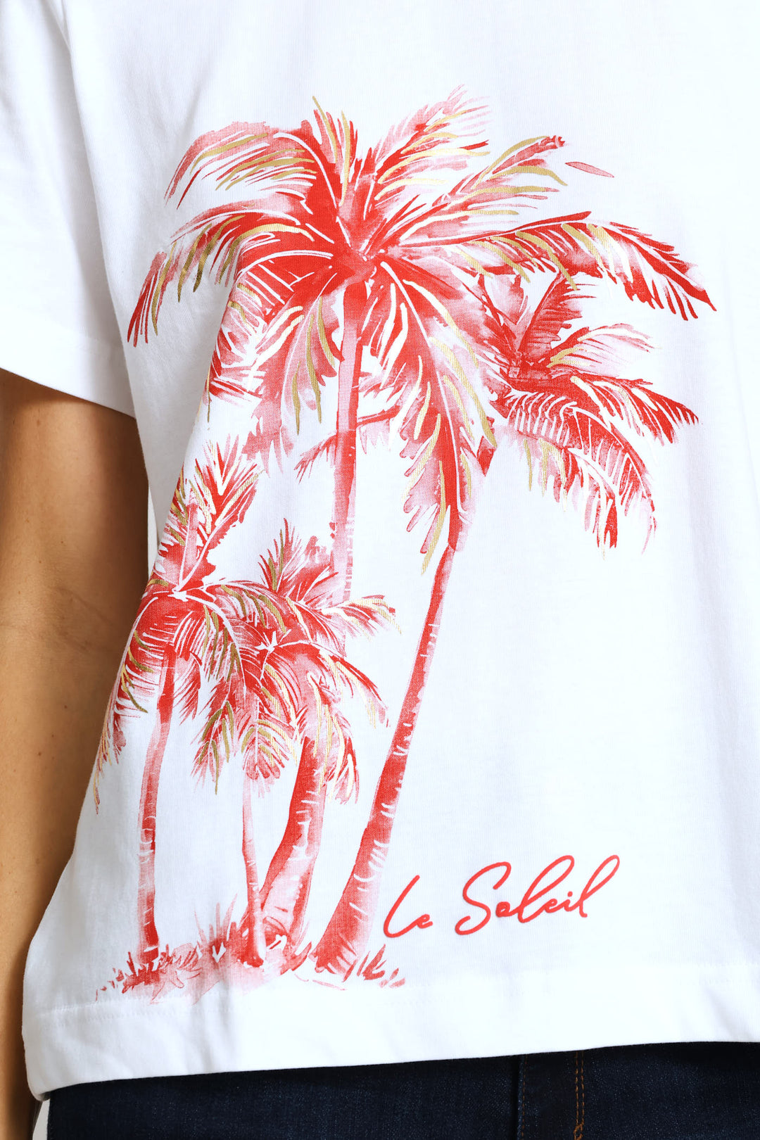 Foil Palm Tree Print Boxy Tee - White