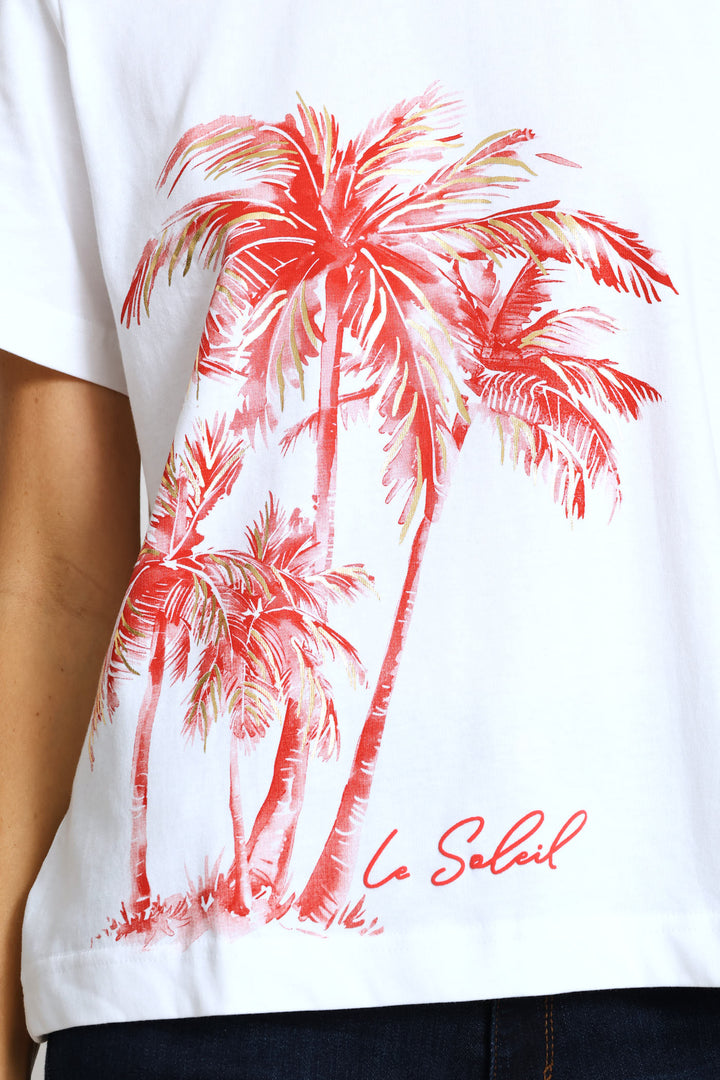 Foil Palm Tree Print Boxy Tee - White