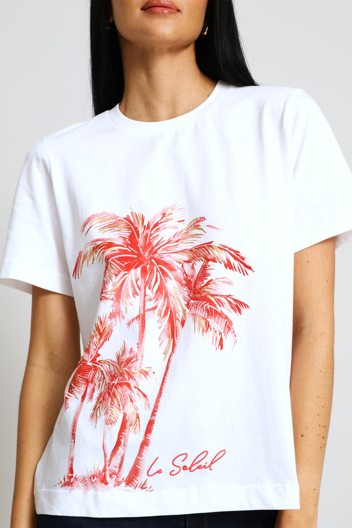 Foil Palm Tree Print Boxy Tee - White