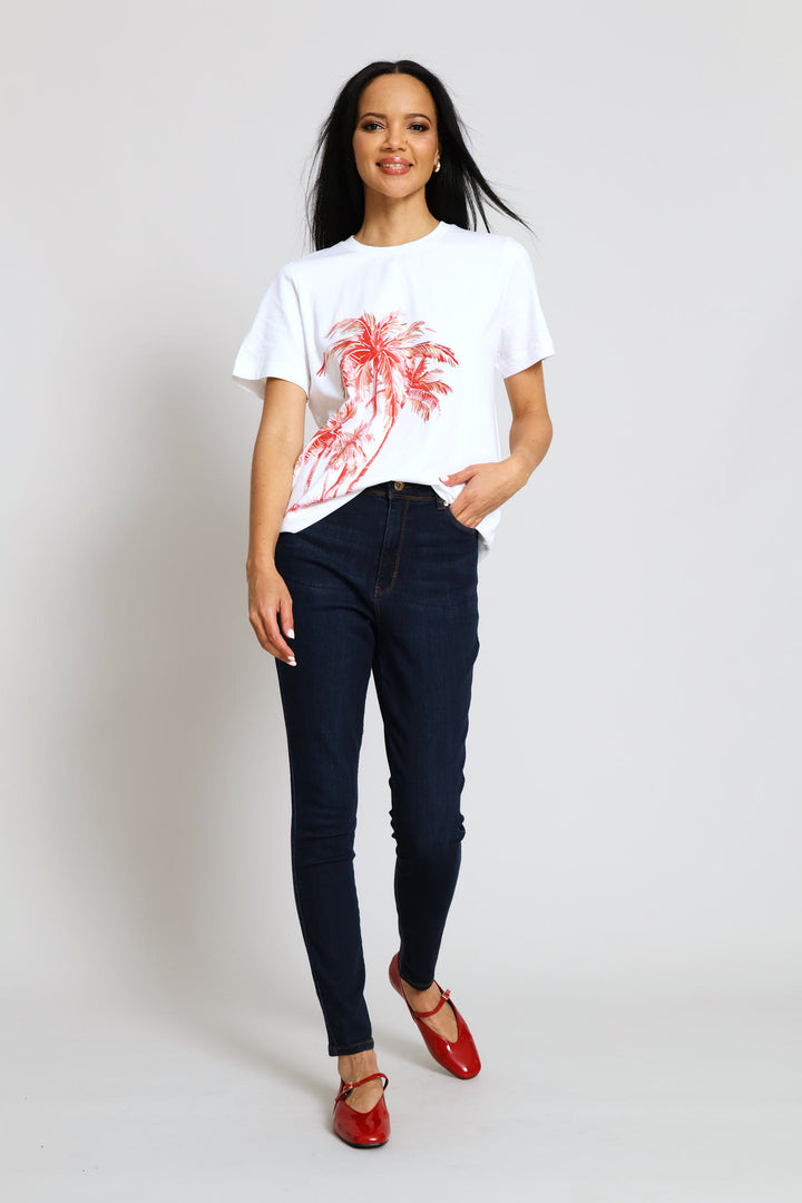 Foil Palm Tree Print Boxy Tee - White