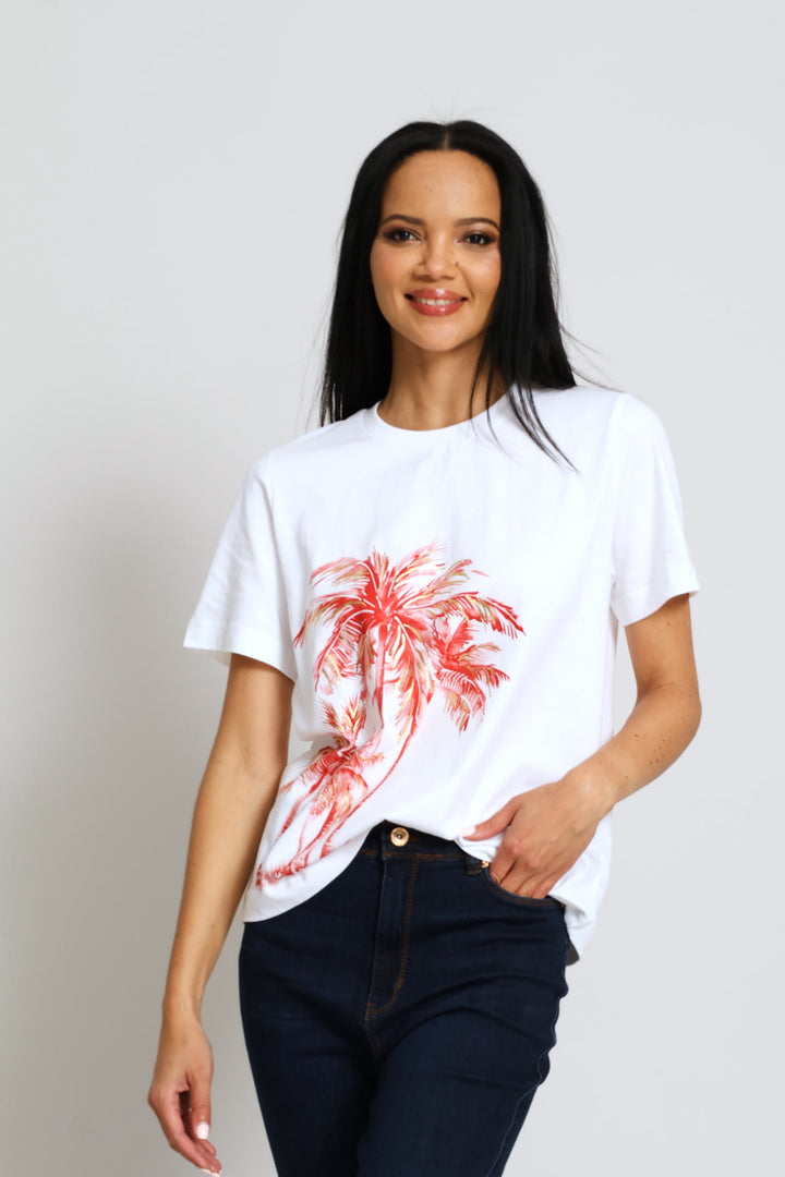 Foil Palm Tree Print Boxy Tee - White