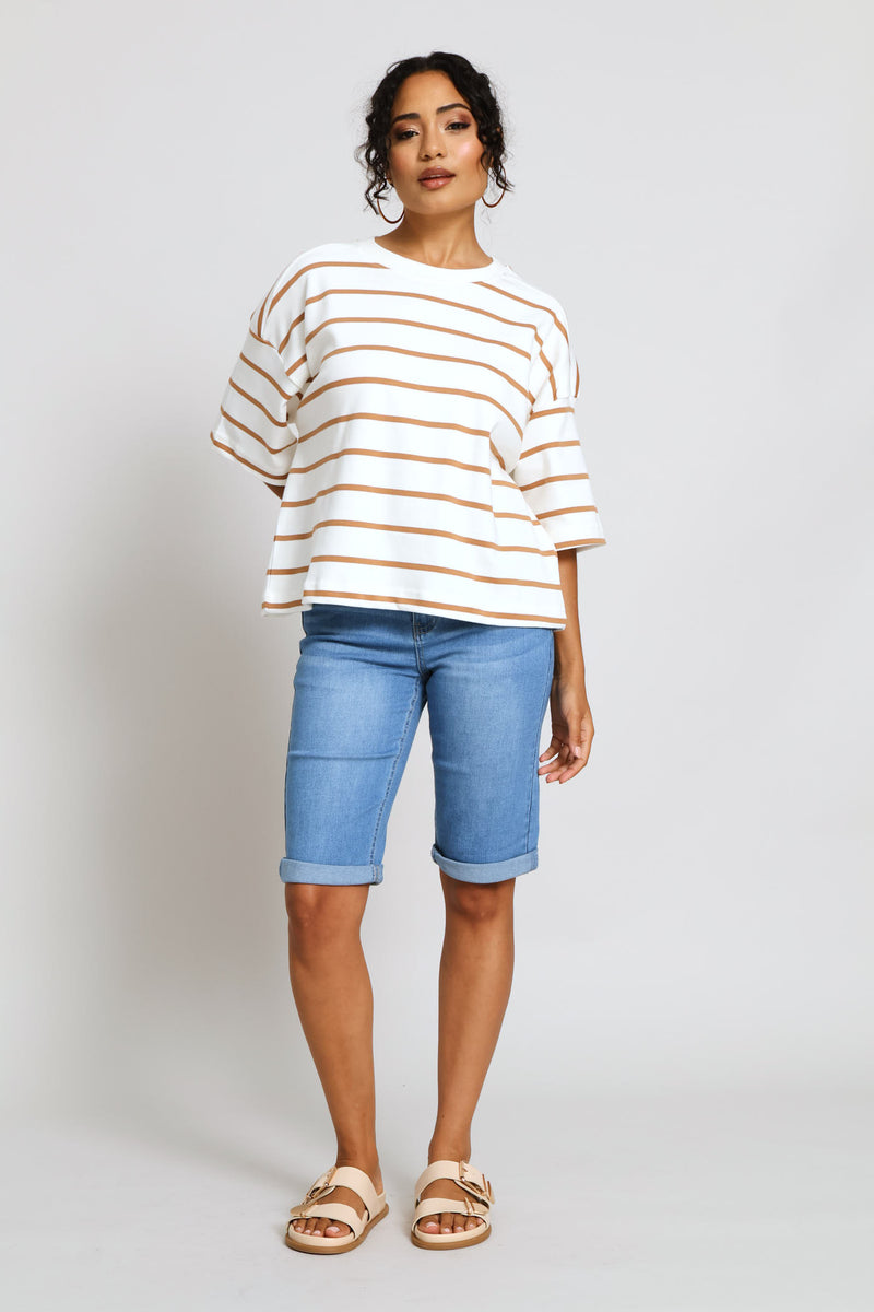 Medium Stripe Interlock Tee - White/Mocha