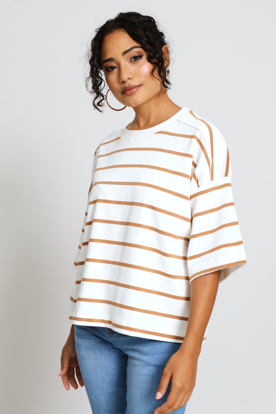 Medium Stripe Interlock Tee - White/Mocha