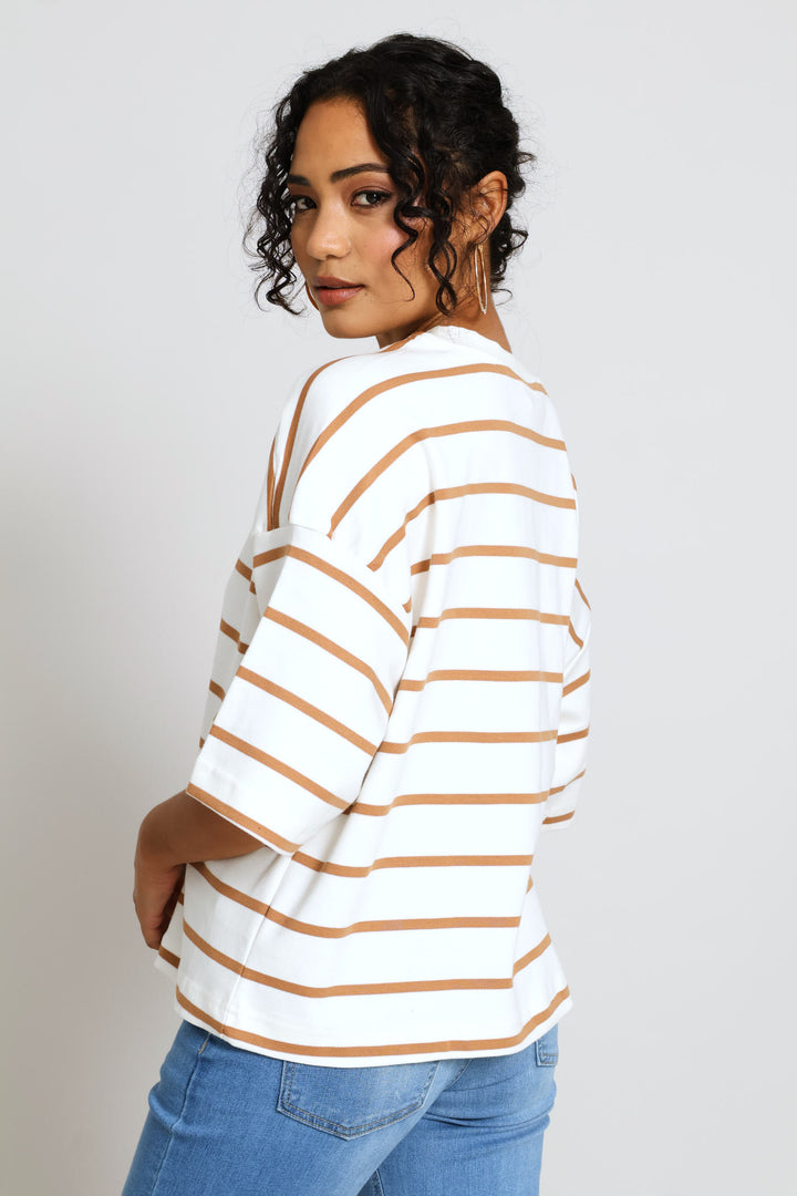 Medium Stripe Interlock Tee - White/Mocha