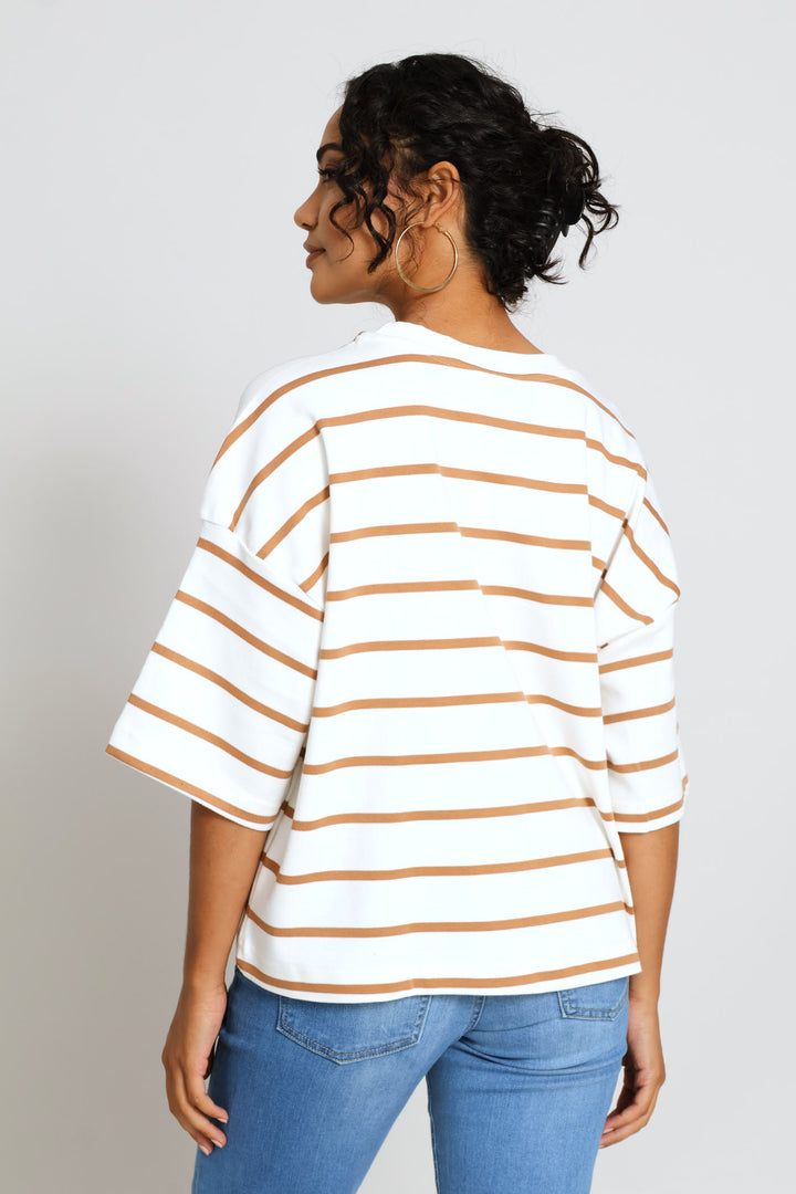 Medium Stripe Interlock Tee - White/Mocha