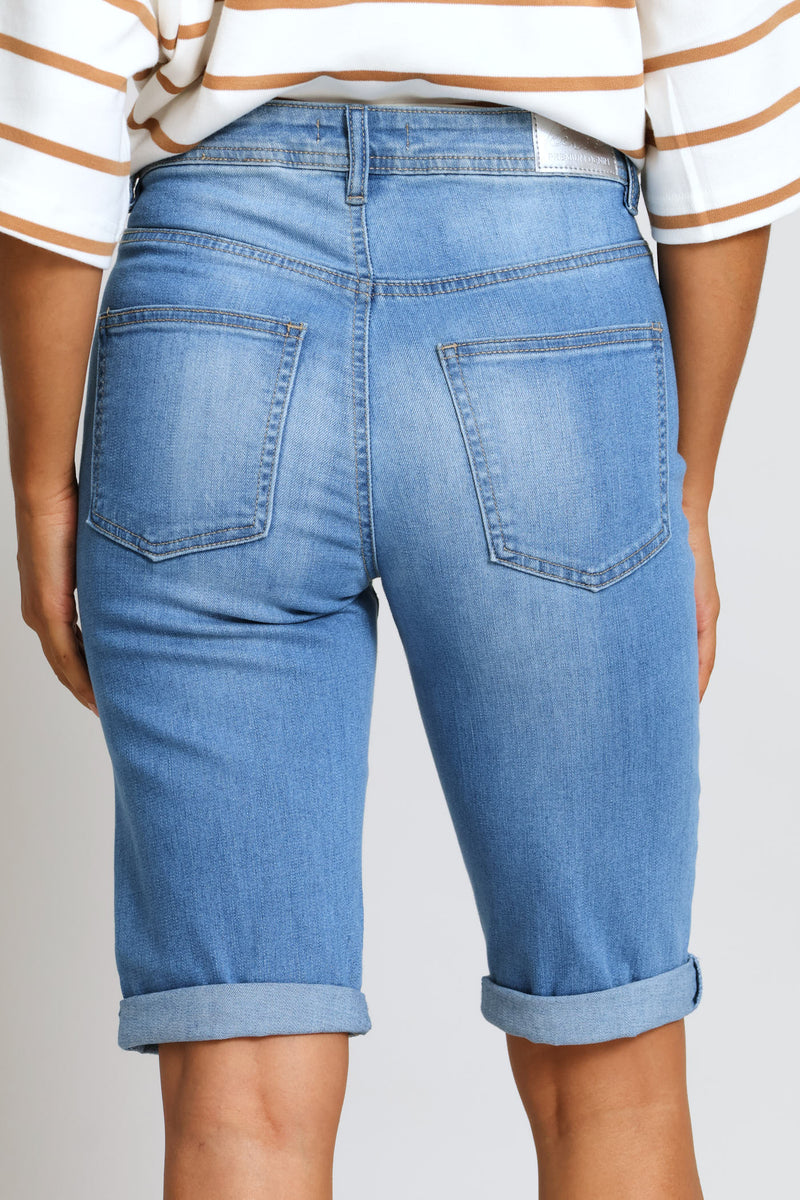 Classic Roll Hem Bermuda Supersoft Denim Short - Light Wash