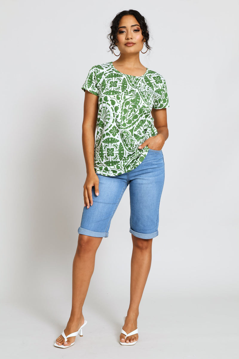 Print Pocket Tee - White/Green