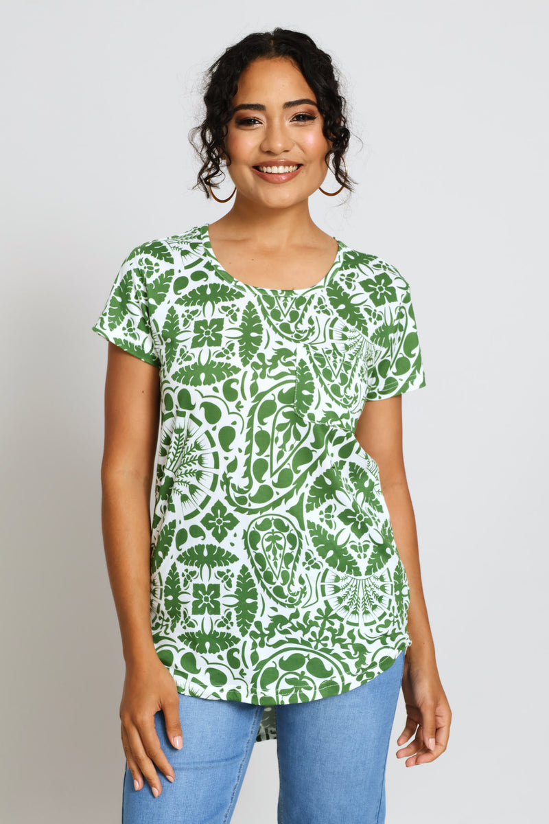 Print Pocket Tee - White/Green