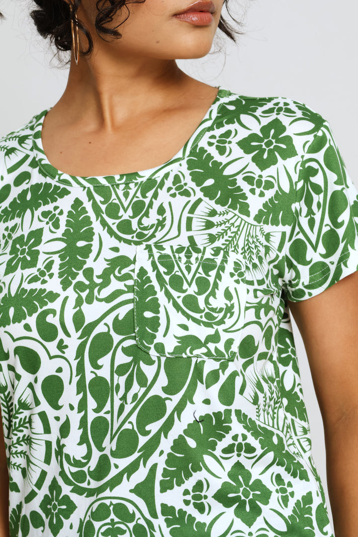 Print Pocket Tee - White/Green