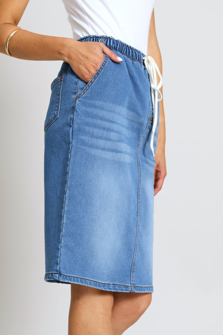 Knit Denim Pencil Skirt - Medium Wash