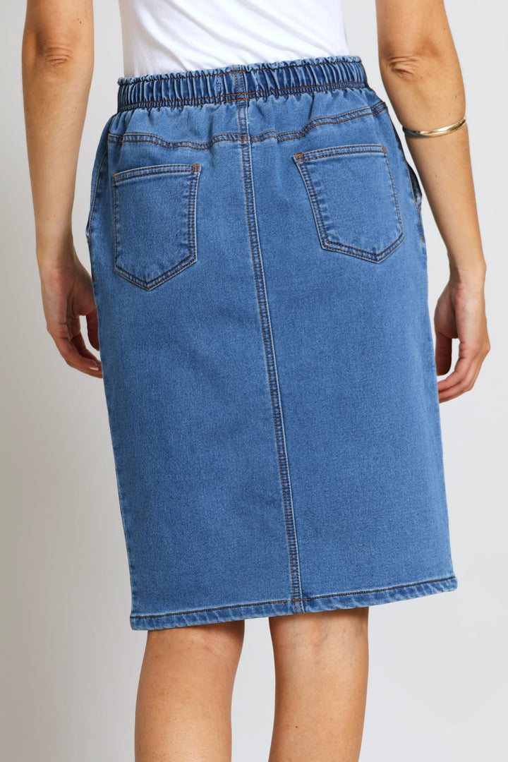 Knit Denim Pencil Skirt - Medium Wash