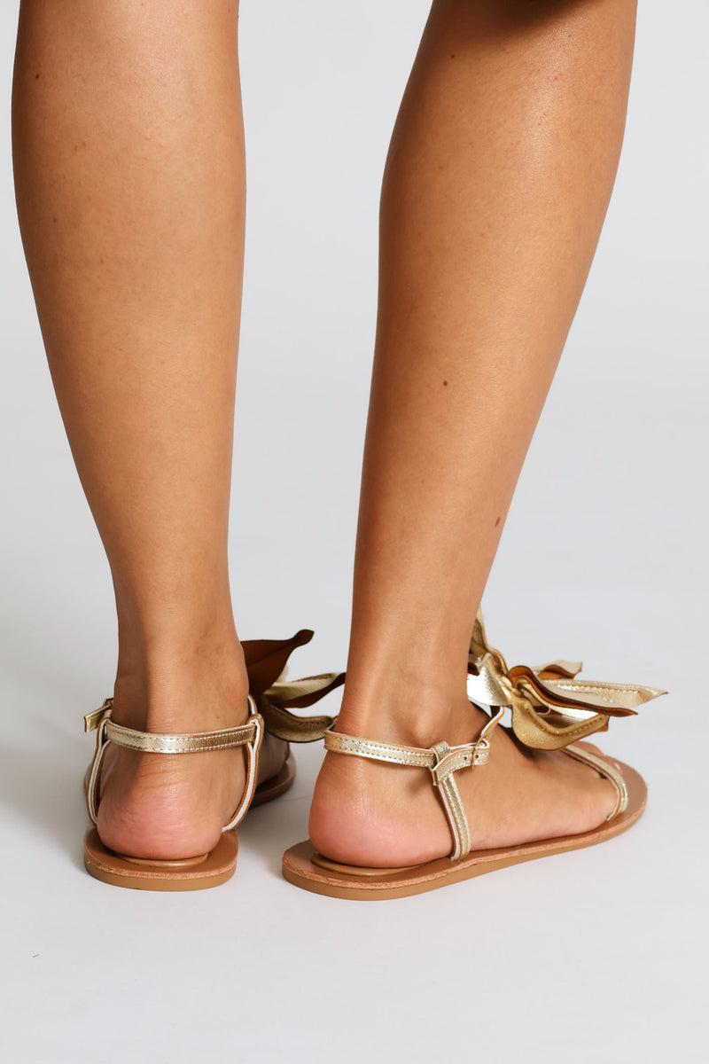 Flat Flower Sandal - Gold