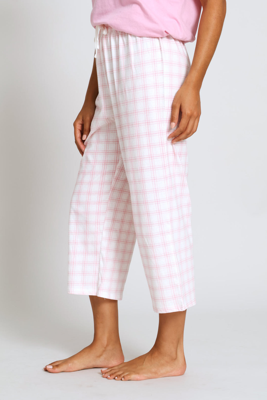 Check Capri Sleep Pant - White/Pink