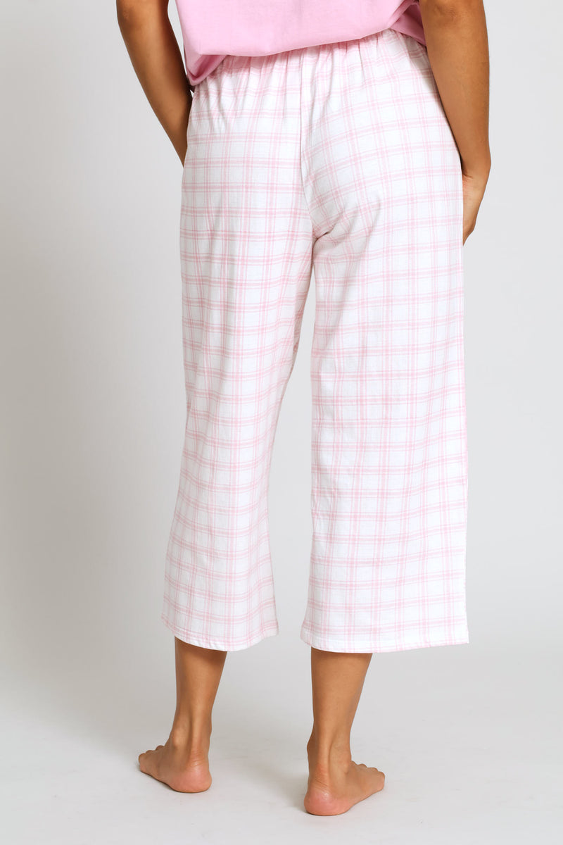 Check Capri Sleep Pant - White/Pink