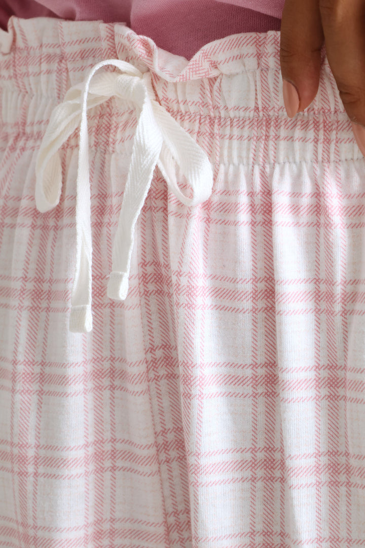 Check Capri Sleep Pant - White/Pink