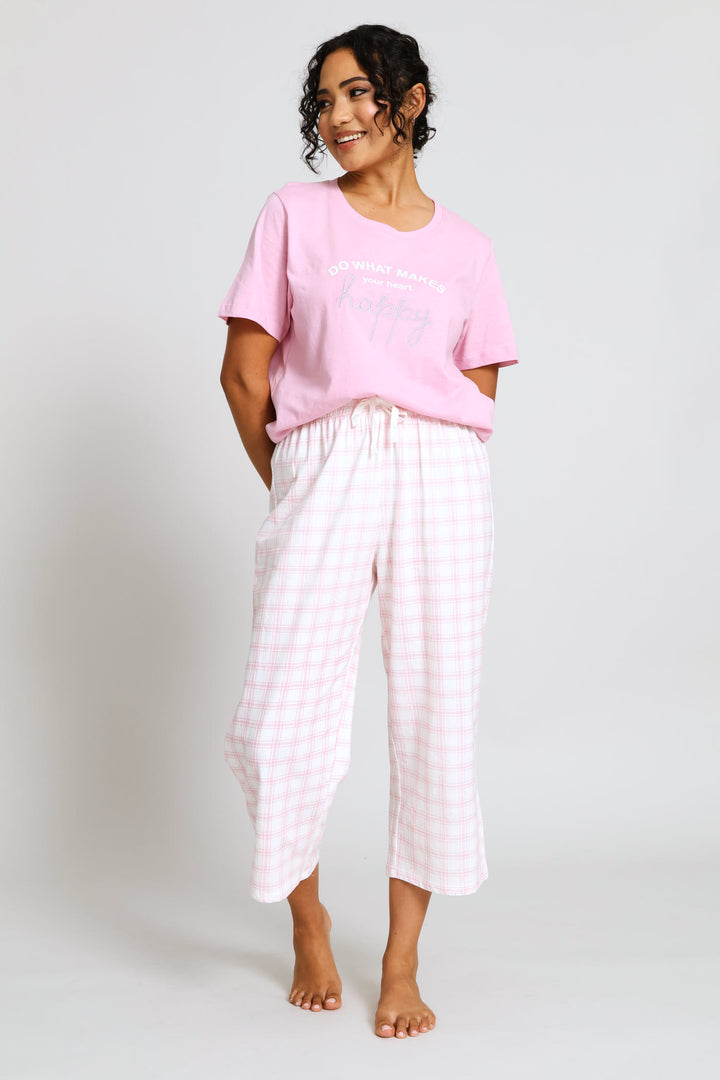 Check Capri Sleep Pant - White/Pink
