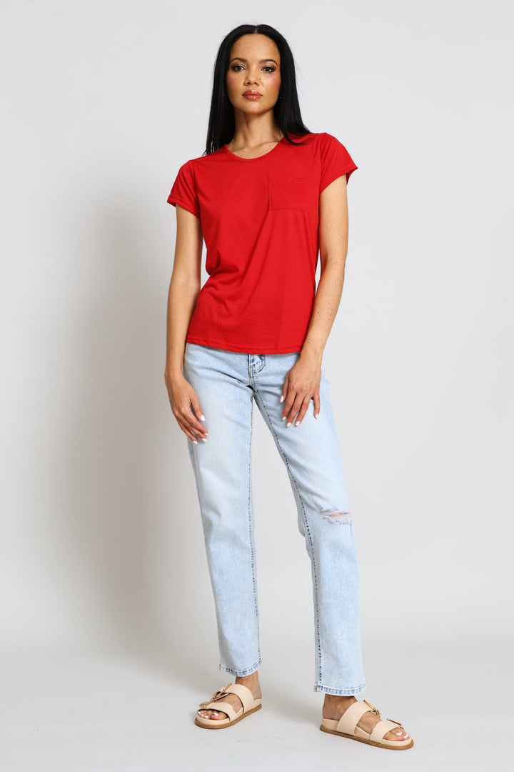 Plain Pocket Tee - Deep Red