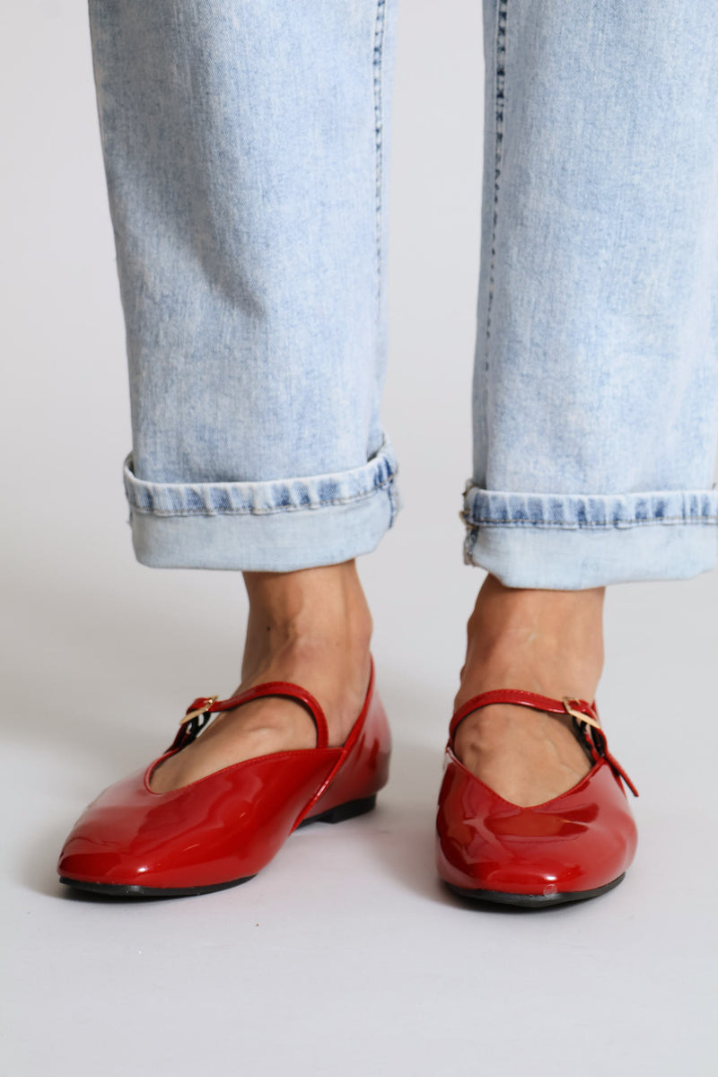 Patent Square Toe Maryjane Shoe - Red
