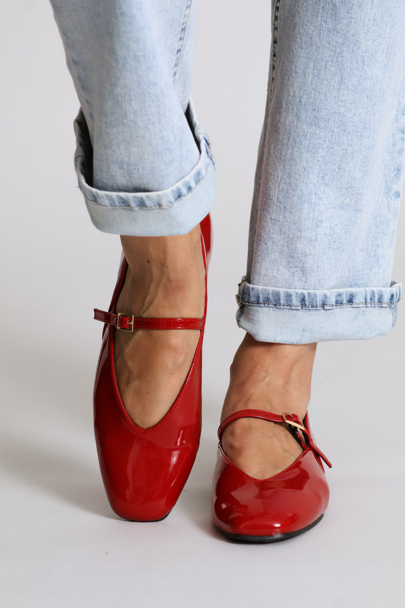 Patent Square Toe Maryjane Shoe - Red