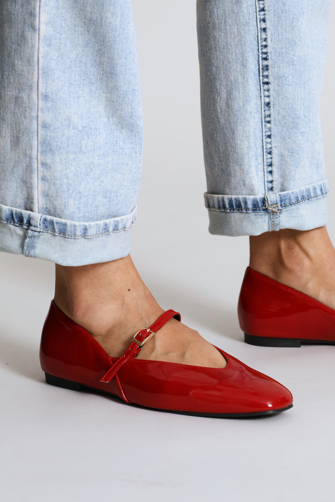 Patent Square Toe Maryjane Shoe - Red