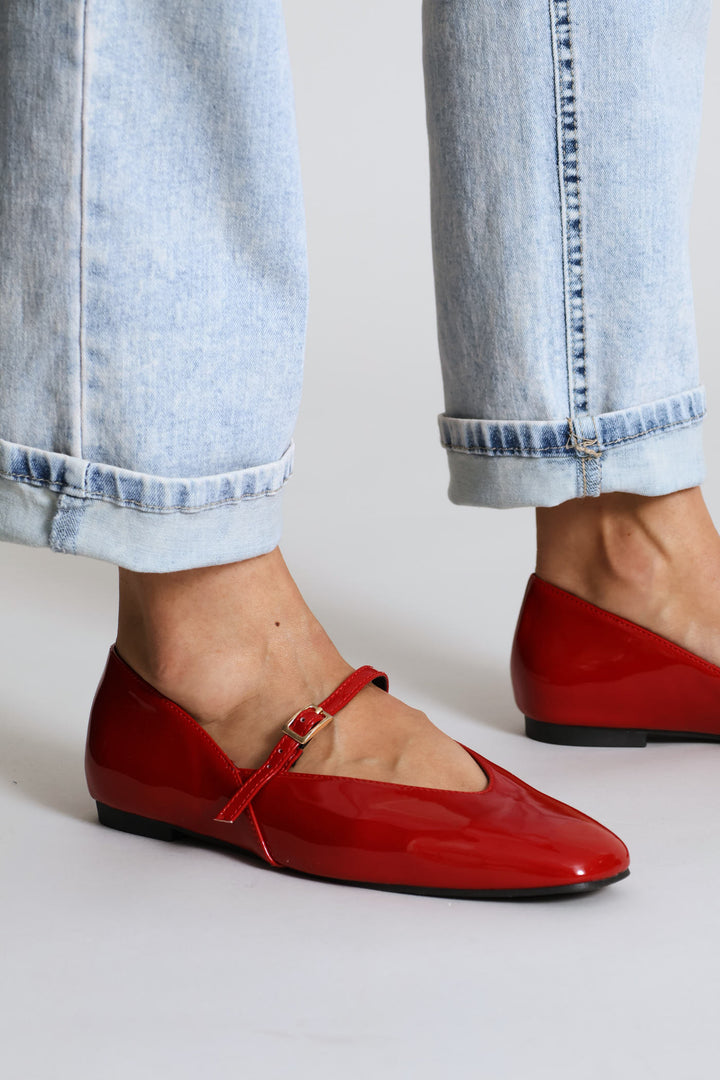 Patent Square Toe Maryjane Shoe - Red