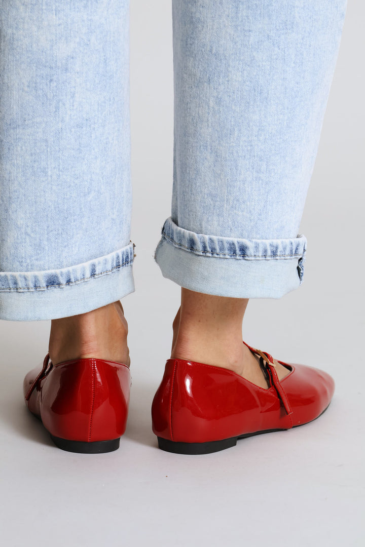Patent Square Toe Maryjane Shoe - Red